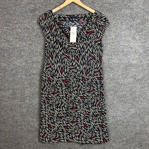 NEW Tommy Hilfiger Dress S/P Navy Beige Red Abstract‎ Cowl Neck Tie Waist